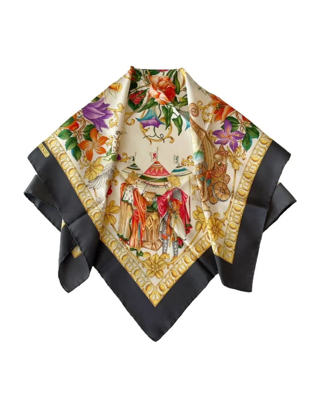 Vintage Gucci Le Leggende Silk Scarf – Knights Horses Floral Print – 34